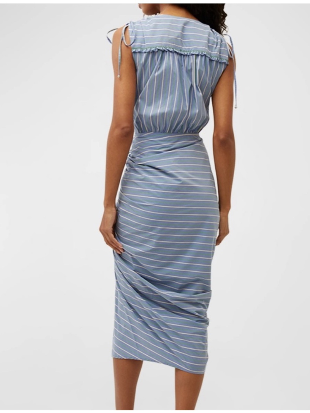 Veronica Beard Teagan Striped Wrap Midi Dress Blue White Size 2 - Picture 2 of 11